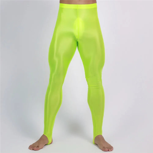 Men's Oil Glossy Sheer High-Stretch Pencil Pants Satin Smooth Leggings