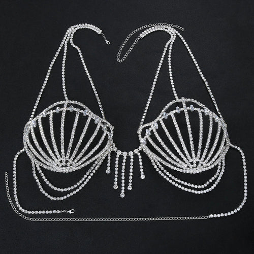 Rhinestone Shell Bra Crystal Chest Body Chain
