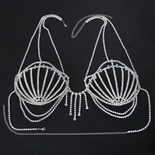 Rhinestone Shell Bra Crystal Chest Body Chain