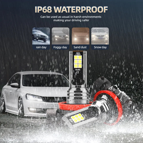 H11 9005/HB3 9006/HB4 5202 Bulbs 30000LM High Power Lamps 6000K White +600% Brightness LED Zero Dark Spot IP68 Waterproof 2pcs