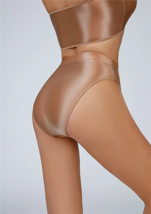 High-Waist Oil Glossy Sheer G-String Thong Satin Smooth Seamless Briefs
