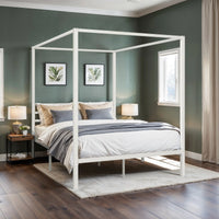 HOOMIC Canopy Bed Frame, Enhanced 4-Poster, 3-Metal Crossbar, No Box Spring Needed, Easy Assembly Allewie