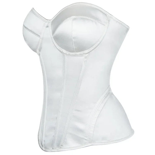 Overbust Corset Bustier Top Built-In Bra Cup Lace-Up Waist Cincher