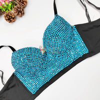 Colored Rhinestone Longline Costume Bra