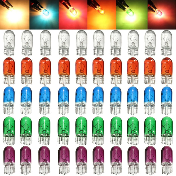 10pcs Car T10 Halogen Bulbs - 3W 194 158 Wedges 12V White Auto Lamp Set