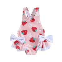 Toddler Girl s Floral Print Swimsuit with 3D Bow Detail Round Neck Sleeveless Design and Frill Trim - Cute Summer Swimwear