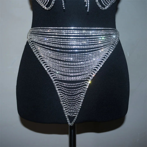 Dazzling Crystal Tassel Bra Chain & Thong Bikini Body Jewelry Set
