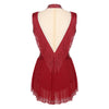 Rhinestone Mock Neck Mesh Tassel Leotard