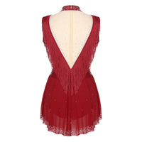 Rhinestone Mock Neck Mesh Tassel Leotard
