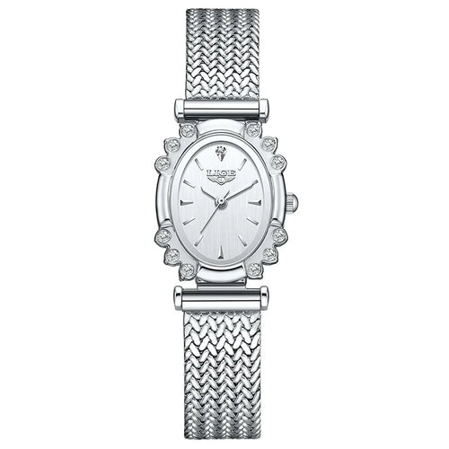 Women's Oval Quartz Watch Vintage Mesh Bracelet Blue Dial