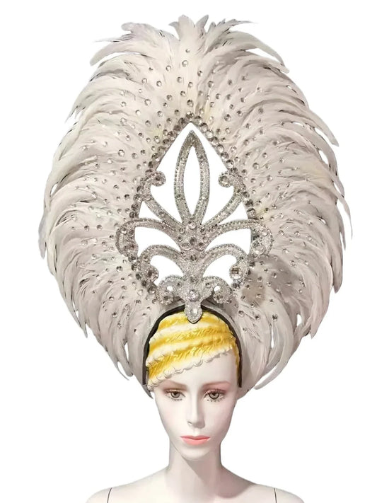 The Stardust Empress Dionysia – White Feather Carnival & Masque Ball Headdress