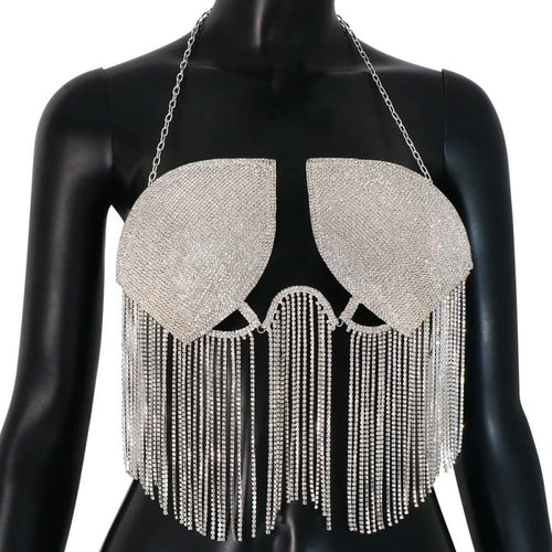 Dazzling Crystal Tassel Chest Chain & Dance Belly Bra Jewelry