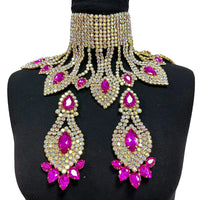 Rhinestone Glass Pendant Necklace & Earring Set