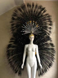 Showgirl Feather Backpiece and Rhinestone Headdress Set