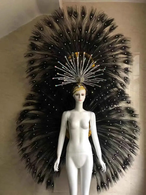 Showgirl Feather Backpiece and Rhinestone Headdress Set