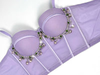 Mesh Bustier Corset Crop Top Diamond Embroidery Tassel Evening Party Bralette