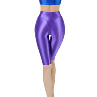 Oil Glossy High-Stretch Knee-Length Shorts Satin Shine Performance Biker Shorts