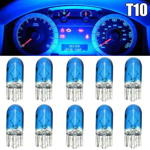 10pcs Car T10 Halogen Bulbs - 3W 194 158 Wedges 12V White Auto Lamp Set