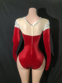 Sparkly Rhinestone Long-Sleeve Bodysuit Stage Performance Costume