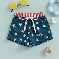 Lioraitiin Toddler Baby Boys Beach Shorts Kids Independence Day Drawstring Star Print Swim Trunks