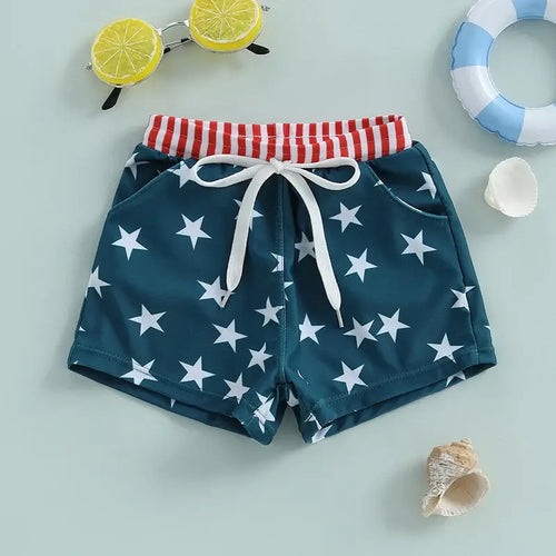Lioraitiin Toddler Baby Boys Beach Shorts Kids Independence Day Drawstring Star Print Swim Trunks