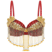 Sparkly Floral Beaded Sequin Belly Dance Bra & Tassel Performance Top