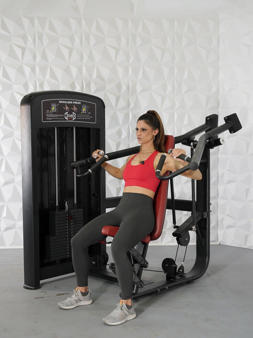 Elite Selectorized Shoulder Press - Muscle D Fitness - Commercial Adjustable Seated Pin Selectorized Shoulder Press Traps Shoulder Workout