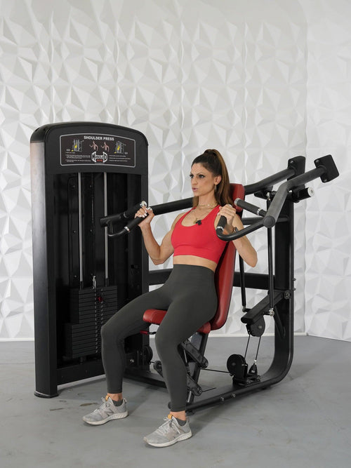 Elite Selectorized Shoulder Press - Muscle D Fitness - Commercial Adjustable Seated Pin Selectorized Shoulder Press Traps Shoulder Workout