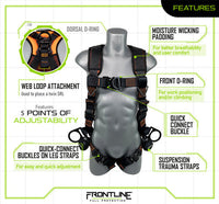 Frontline 105CFTB Combat Vest Style Harness with Front Side D-Rings and Suspension Trauma Straps 2X/3X