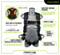 Frontline 105CFTB Combat Vest Style Harness with Front Side D-Rings and Suspension Trauma Straps Universal