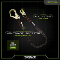 Frontline LIS61R Combat 6' Single Leg Rebar Hook End Lanyard with Internal Shock Absorber