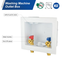 1/2" Copper Press Inlet, Washing Machine Outlet Box, Center Drain Plumbingsell