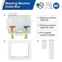 10 Pcs 1/2" Copper Press Inlet, Washing Machine Outlet Box, Center Drain