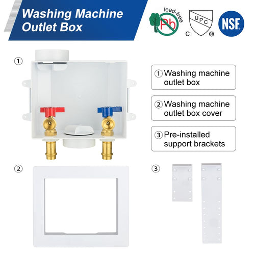 10 Pcs 1/2" Copper Press Inlet, Washing Machine Outlet Box, Center Drain
