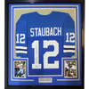 Framed Autographed/Signed Roger Staubach 35x39 Dallas Blue Football Jersey Beckett BAS COA