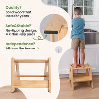 2-Step Wooden Stool for Toddlers(Step Stool for Children Ages 2+)