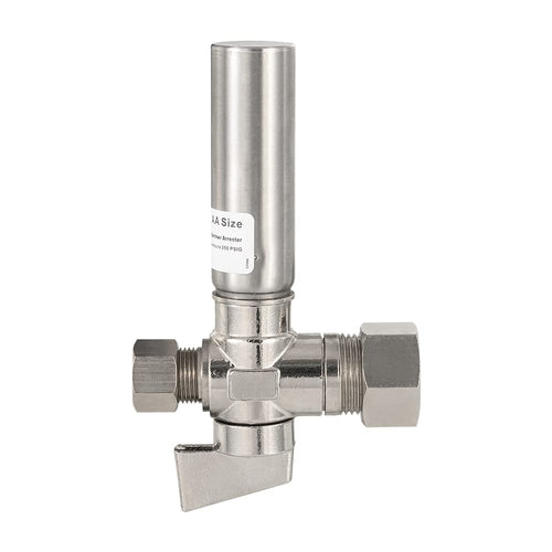 1/4 Turn Stop Straight Valve, 1/2" Nominal (5/8" OD) Compression x 3/8" OD With Stainless Steel Water Hammer Arrestor Chrome Plated Brass Plumbingsell