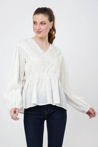 tonal embroidered peplum top with v neckline s to 2xl