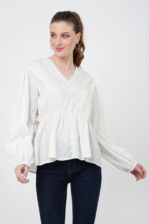 tonal embroidered peplum top with v neckline s to 2xl