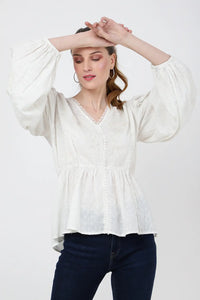 tonal embroidered peplum top with v neckline s to 2xl
