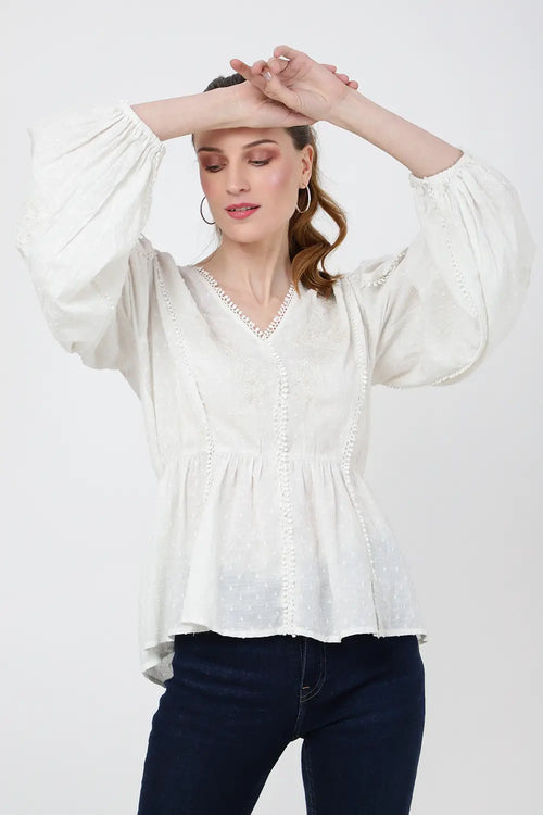 tonal embroidered peplum top with v neckline s to 2xl