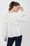 tonal embroidered peplum top with v neckline s to 2xl