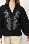 detailed embroidery black long sleeve top xs to 3xl