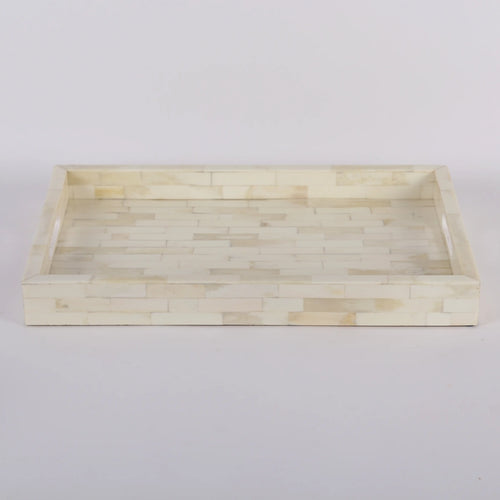 White Bone Inlay Decorative Tray Table Ottoman 11x17 12x12
