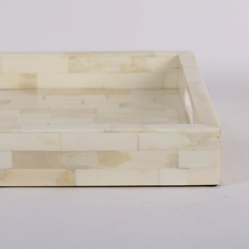 White Bone Inlay Decorative Tray Table Ottoman 11x17 12x12
