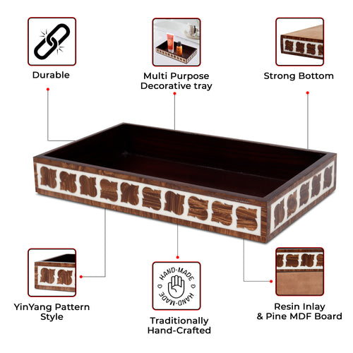 countertop and vanity tray handmade illusion yinyang-pattern 10x6 towel tray brown