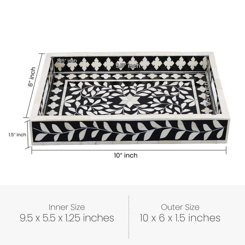 Decorative Tray Alhambra Negra Black White Bone & Resin Inlay – 11" x 17", 12" x 12"