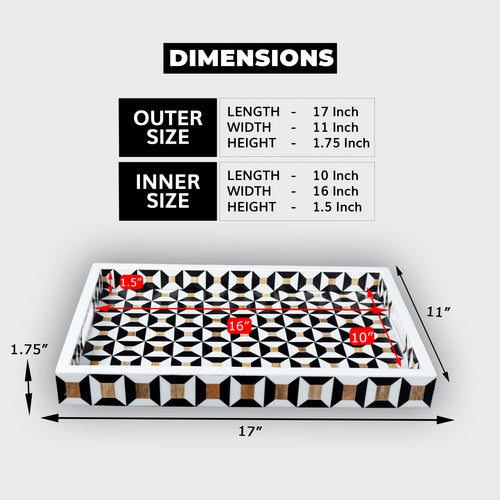 Discovery Cypher Decorative Tray 17x11 & 12x12  Black Ivory Ottoman