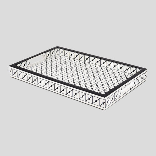 Illusion Tiktak Decorative Tray 17x11 Black White Ottoman