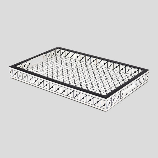 Illusion Tiktak Decorative Tray 17x11 Black White Ottoman